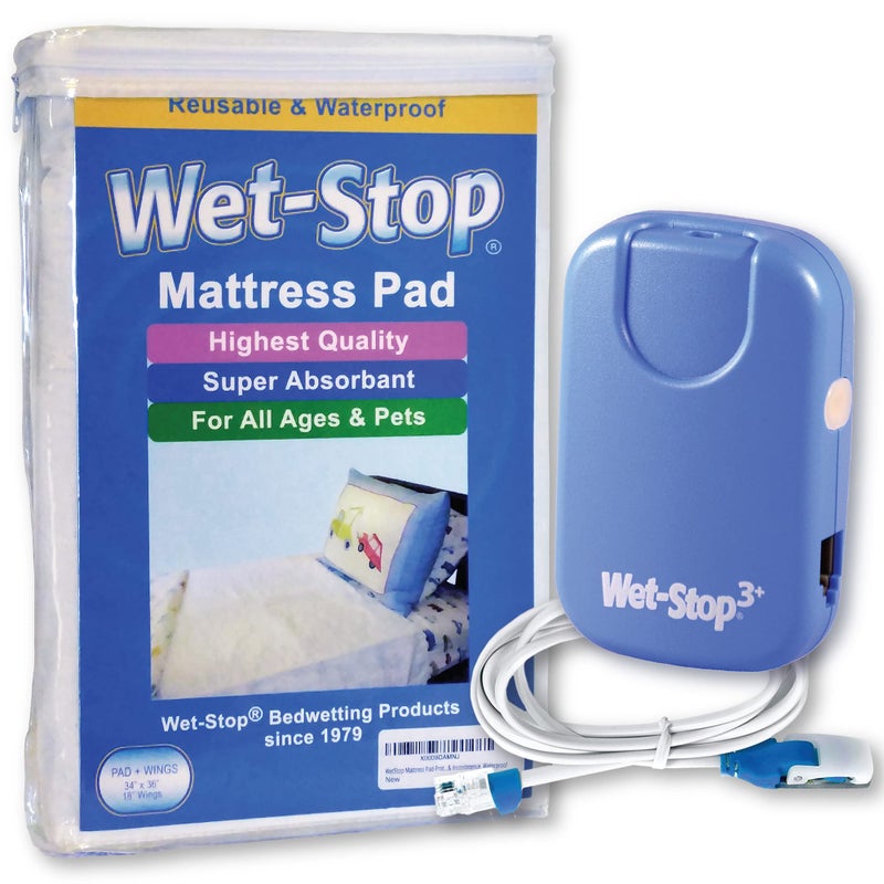 Wet-Stop Deluxe Bedwetting Kit Wet-Stop Bedwetting Alarm, WobL+ Waterproof Watch, Waterproof Mattress Pad - Image 1